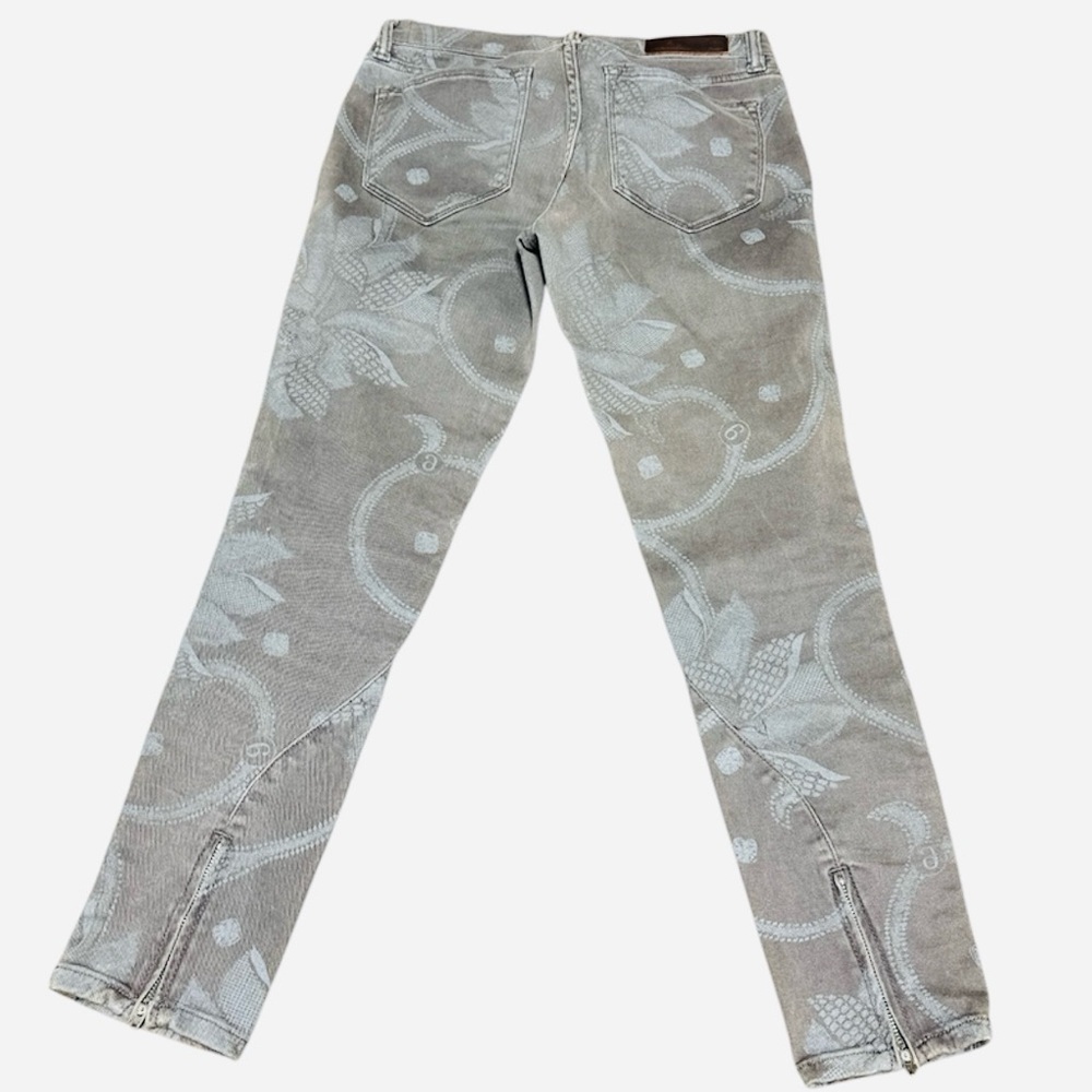 ALL SAINTS Low Rise Cropped Skinny Gray/Light Blue Floral Jeans Zipper at Hem 28 - Picture 3 of 13